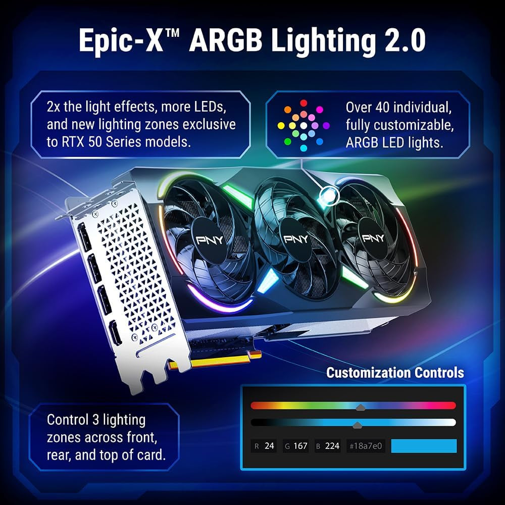 PNY NVIDIA GeForce RTX 5070 Ti Epic-X RGB OC Triple-Fan Graphics Card - 16GB GDDR7 with Vapor Chamber Cooling - VCG5070T16TFXXPB1-O
