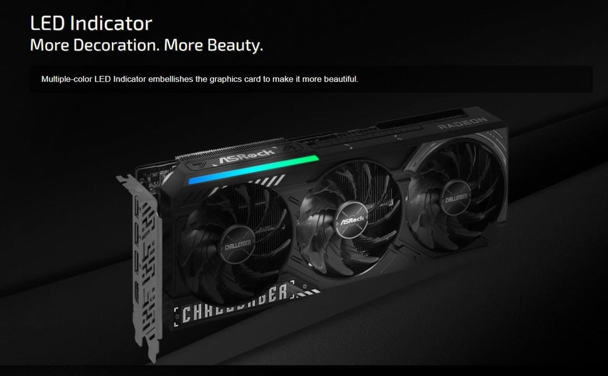 ASRock Radeon RX 9070 Challenger 16GB OC Graphics Card - RDNA 4, 2520MHz Boost, 16GB GDDR6, Triple Fan - RX9070 CL 16G