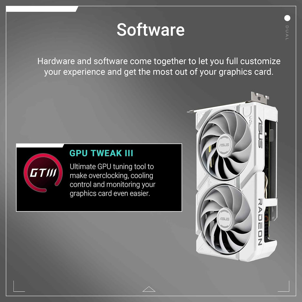 ASUS Dual Radeon RX 9060 XT White Edition Graphics Card - 16GB GDDR6 with Axial-Tech Fans & Dual BIOS - DUAL-RX9060XT-16G-WHITE