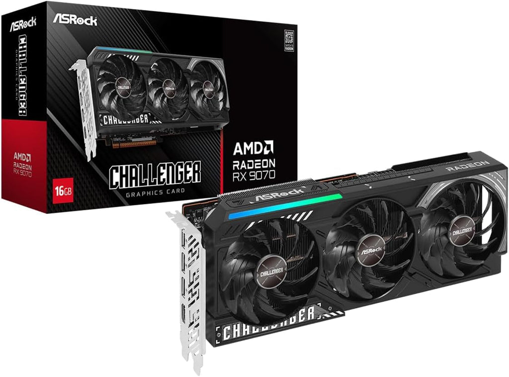 ASRock Radeon RX 9070 Challenger 16GB OC Graphics Card - RDNA 4, 2520MHz Boost, 16GB GDDR6, Triple Fan - RX9070 CL 16G