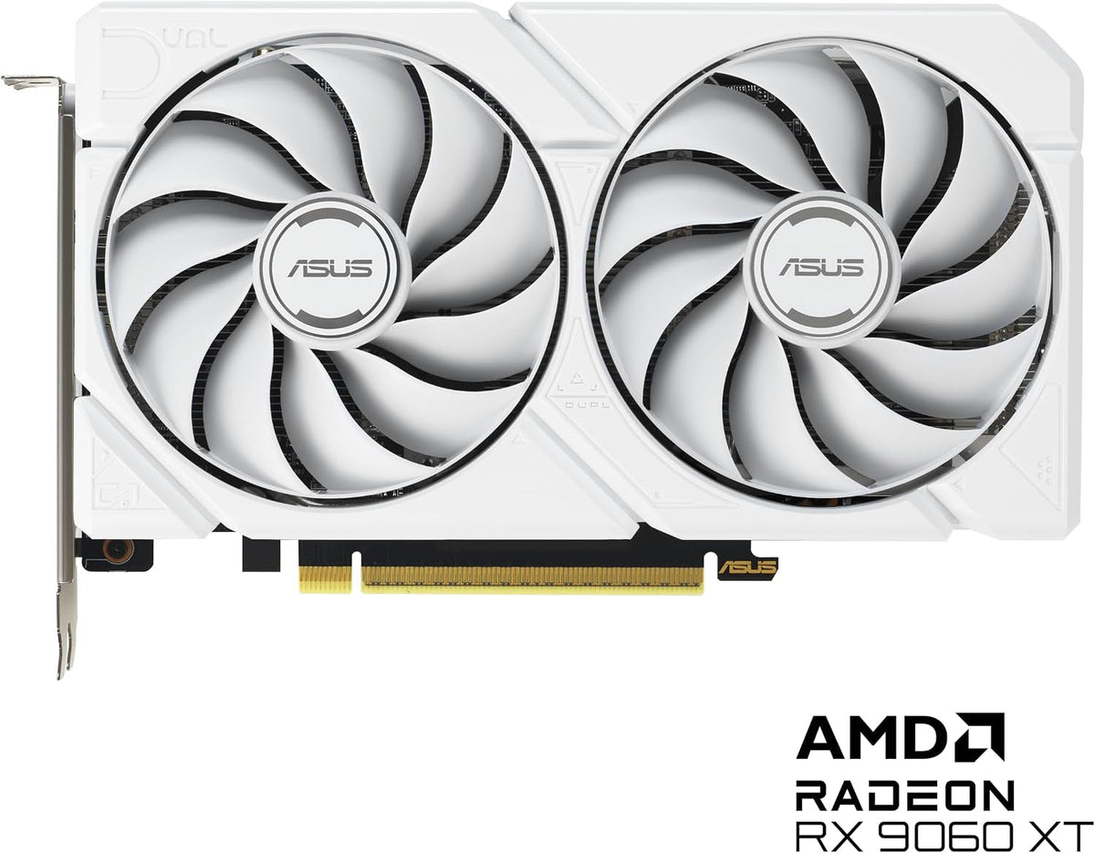 ASUS Dual Radeon RX 9060 XT White Edition Graphics Card - 16GB GDDR6 with Axial-Tech Fans & Dual BIOS - DUAL-RX9060XT-16G-WHITE