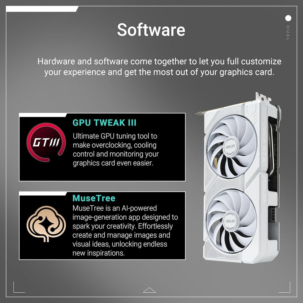 ASUS Dual GeForce RTX 5060 Ti 16GB GDDR7 White OC Edition Graphics Card - 16GB GDDR7 with Axial-Tech Fans & Dual BIOS - DUAL-RTX5060TI-O16G-WHITE