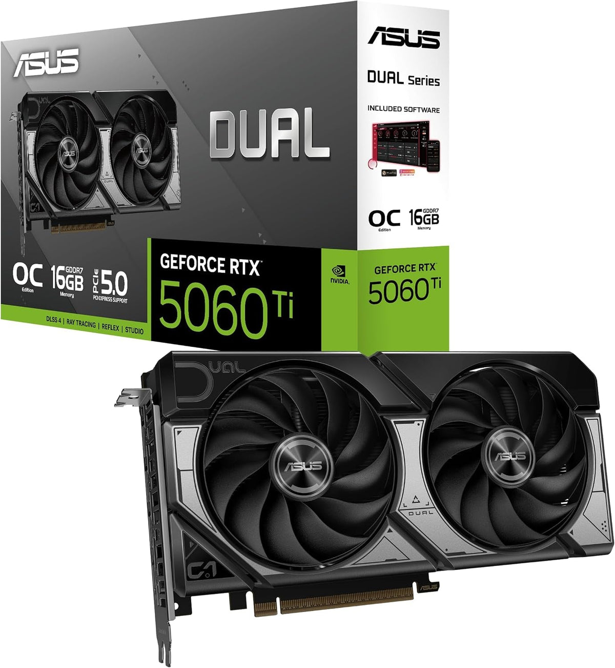 ASUS Dual GeForce RTX 5060 Ti 16GB GDDR7 OC Edition Graphics Card - 16GB GDDR7 with Axial-Tech Fans & Dual BIOS - DUAL-RTX5060TI-O16G