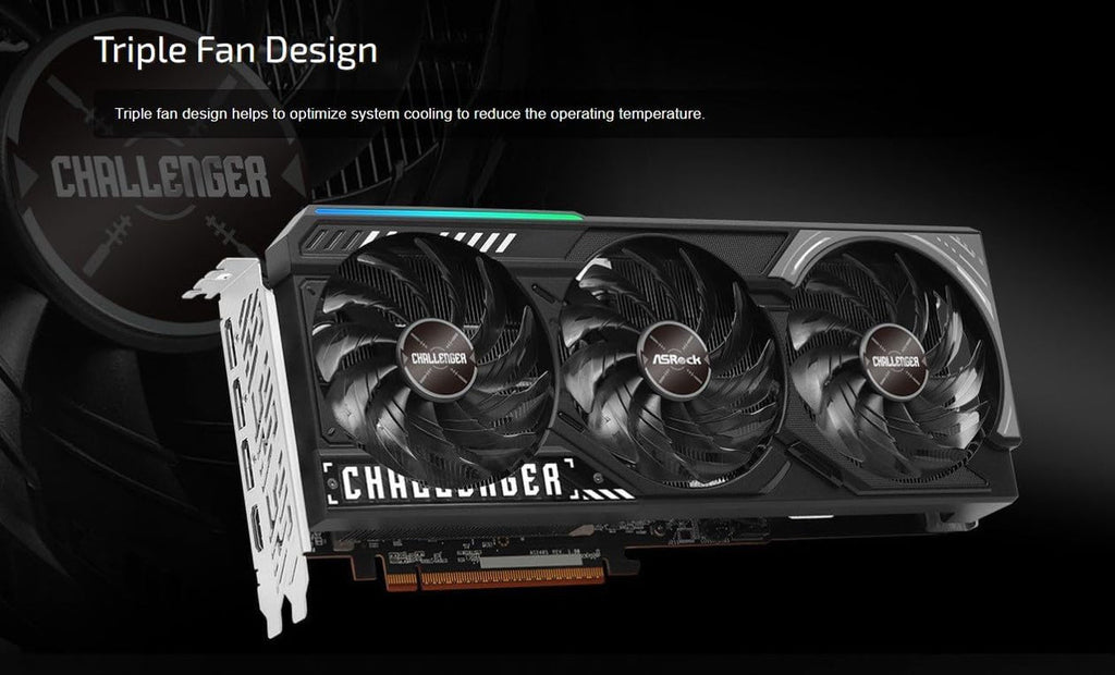ASRock Radeon RX 9070 Challenger 16GB OC Graphics Card - RDNA 4, 2520MHz Boost, 16GB GDDR6, Triple Fan - RX9070 CL 16G