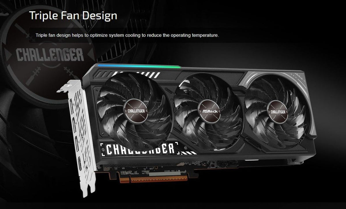 ASRock Radeon RX 9070 Challenger 16GB OC Graphics Card - RDNA 4, 2520MHz Boost, 16GB GDDR6, Triple Fan - RX9070 CL 16G