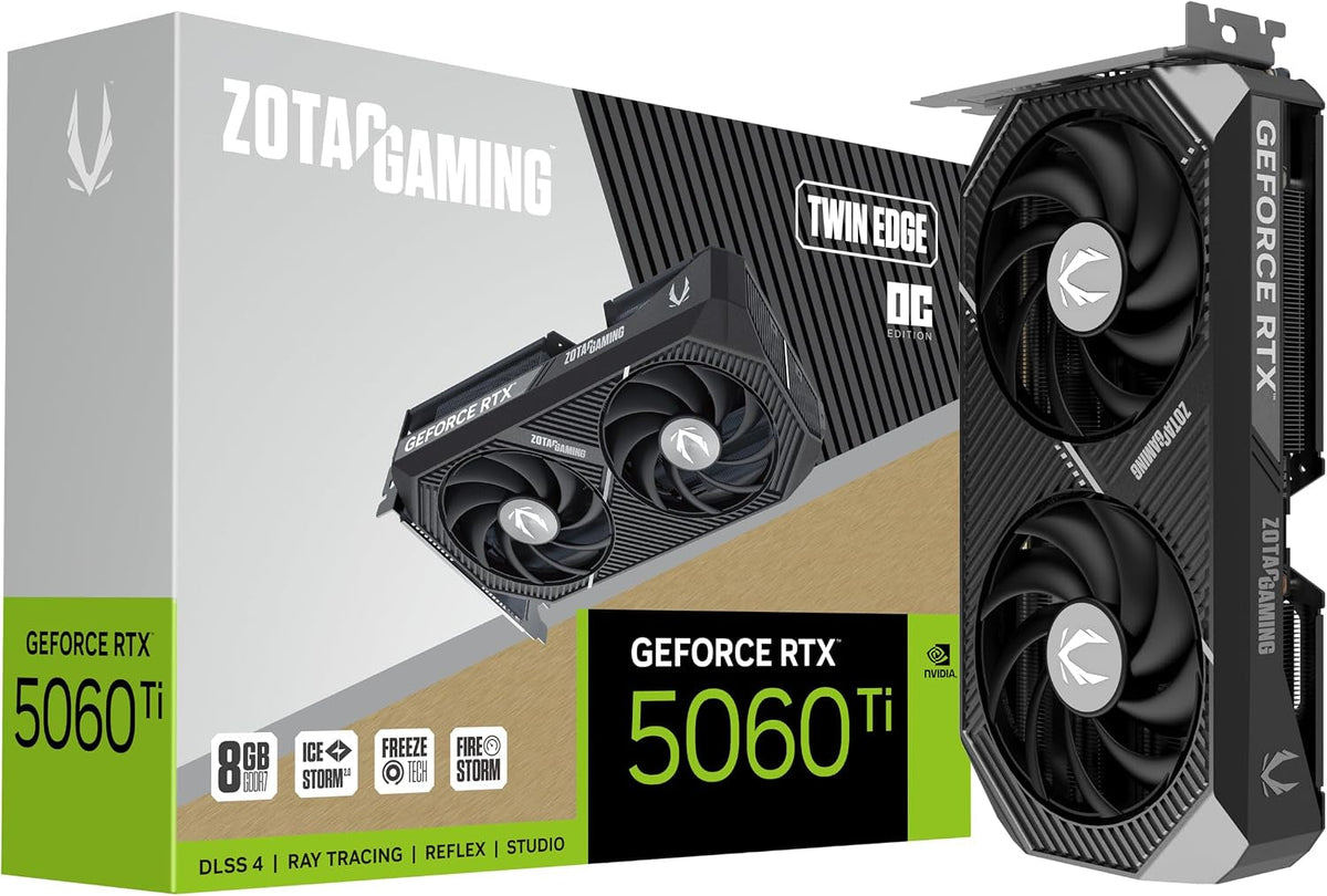 ZOTAC Gaming GeForce RTX 5060 Ti 8GB Twin Edge OC Graphics Card - 8GB GDDR7 with IceStorm 2.0 Cooling & SFF-Ready Design - ZT-B50610H-10A
