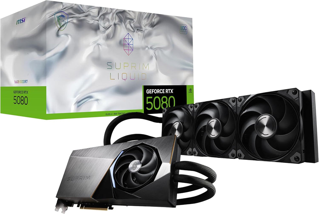 MSI GeForce RTX 5080 16G SUPRIM LIQUID SOC Graphics Card - 16GB GDDR7 with 360mm Liquid Cooling & Extreme Performance 2760 MHz - G5080-16SLS