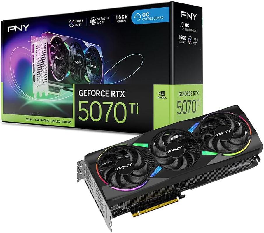 PNY NVIDIA GeForce RTX 5070 Ti Epic-X RGB OC Triple-Fan Graphics Card - 16GB GDDR7 with Vapor Chamber Cooling - VCG5070T16TFXXPB1-O