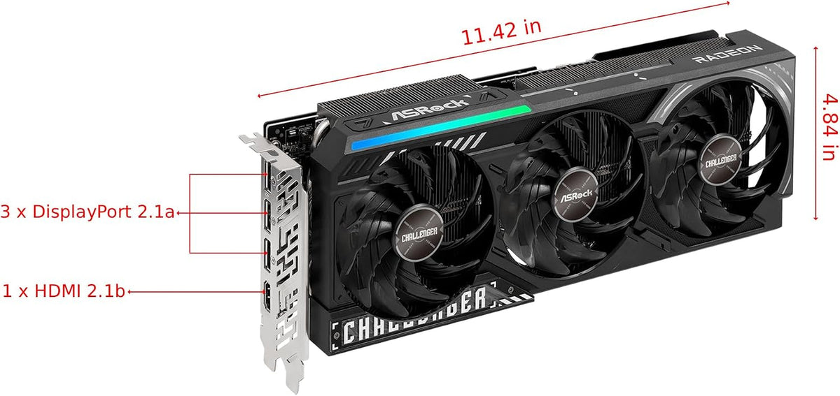 ASRock Radeon RX 9070 XT Challenger 16GB OC Graphics Card - 16GB GDDR6 with Triple Fan Cooling & 0dB Silent - RX9070XT CL 16G