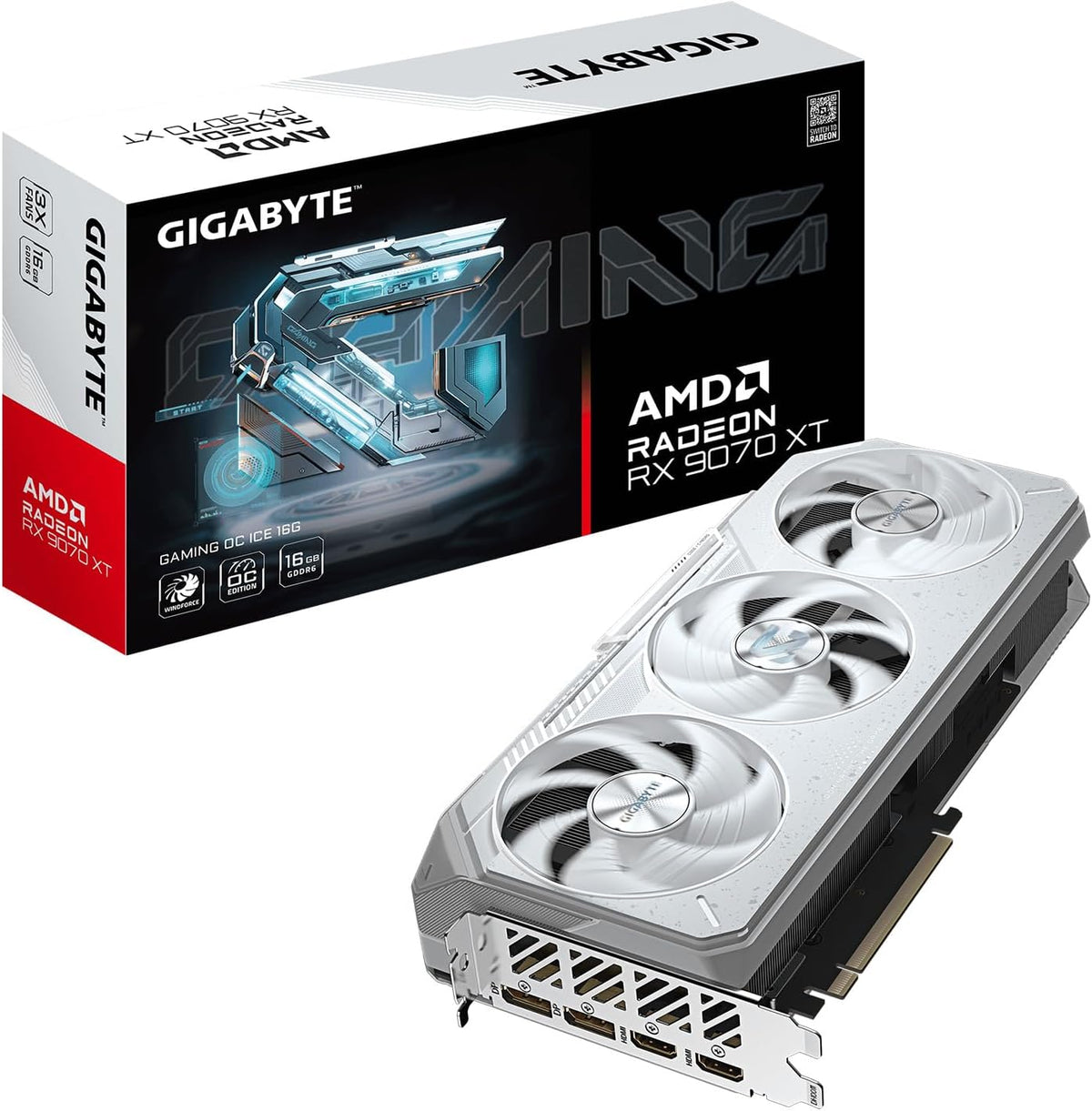 GIGABYTE Radeon RX 9070 XT Gaming OC ICE 16G Graphics Card - 16GB GDDR6, WINDFORCE Cooling, Dual BIOS - GV-R907XGAMINGOCICE-16GD