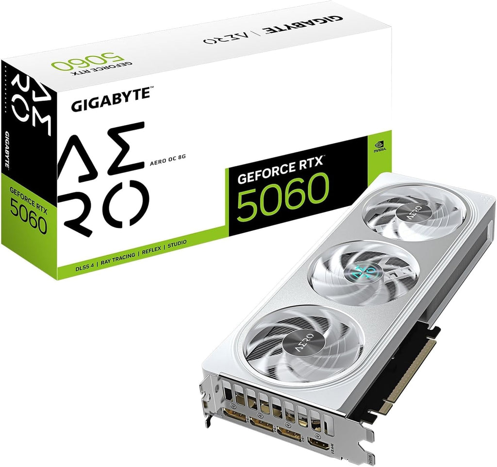 GIGABYTE GeForce RTX 5060 AERO OC 8G Graphics Card - 8GB GDDR7 with WINDFORCE Cooling & Dual BIOS - GV-N5060AERO OC-8GD