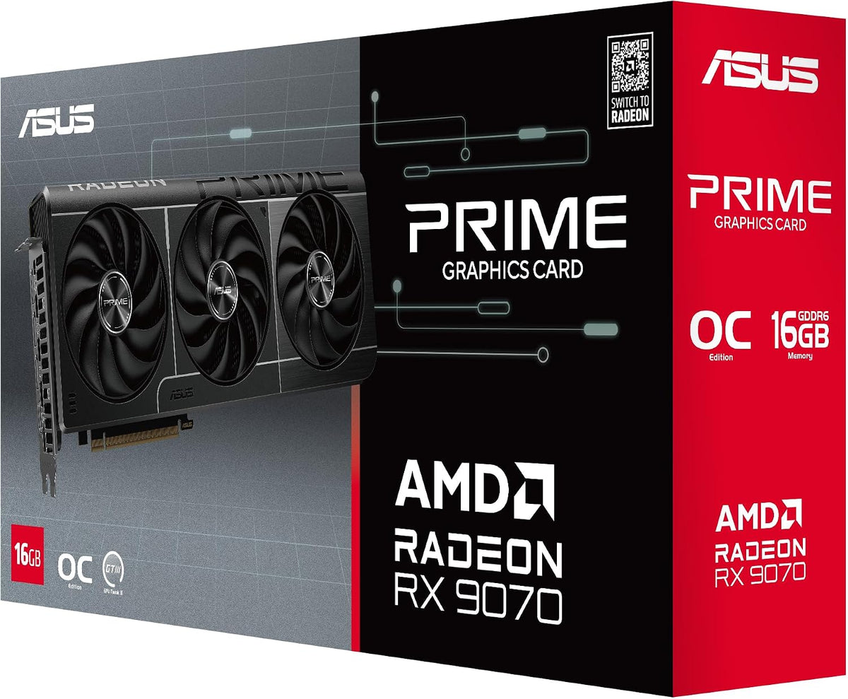 ASUS Prime Radeon RX 9070 EVO OC Edition Graphics Card - 16GB GDDR6 with Axial-Tech Fans & Dual BIOS - PRIME-RX9070-O16G-EVO