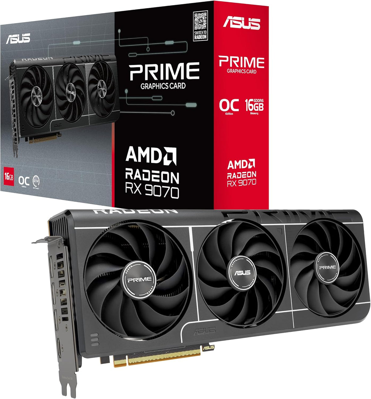 ASUS Prime Radeon RX 9070 EVO OC Edition Graphics Card - 16GB GDDR6 with Axial-Tech Fans & Dual BIOS - PRIME-RX9070-O16G-EVO