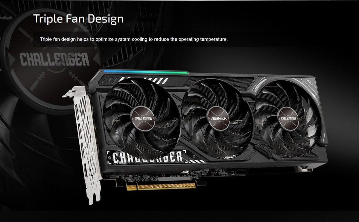 ASRock Radeon RX 9070 XT Challenger 16GB OC Graphics Card - 16GB GDDR6 with Triple Fan Cooling & 0dB Silent - RX9070XT CL 16G