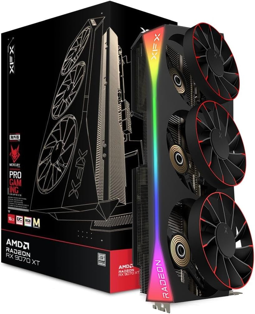 XFX Mercury AMD Radeon RX 9070 XT OC Magnetic Air Edition Graphics Card - 16GB GDDR6 with RGB & 3100 MHz Boost - RX-97TMARGB9