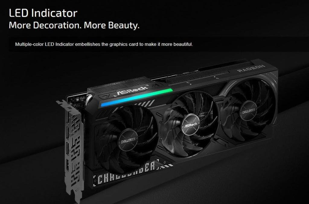 ASRock Radeon RX 9070 XT Challenger 16GB OC Graphics Card - 16GB GDDR6 with Triple Fan Cooling & 0dB Silent - RX9070XT CL 16G
