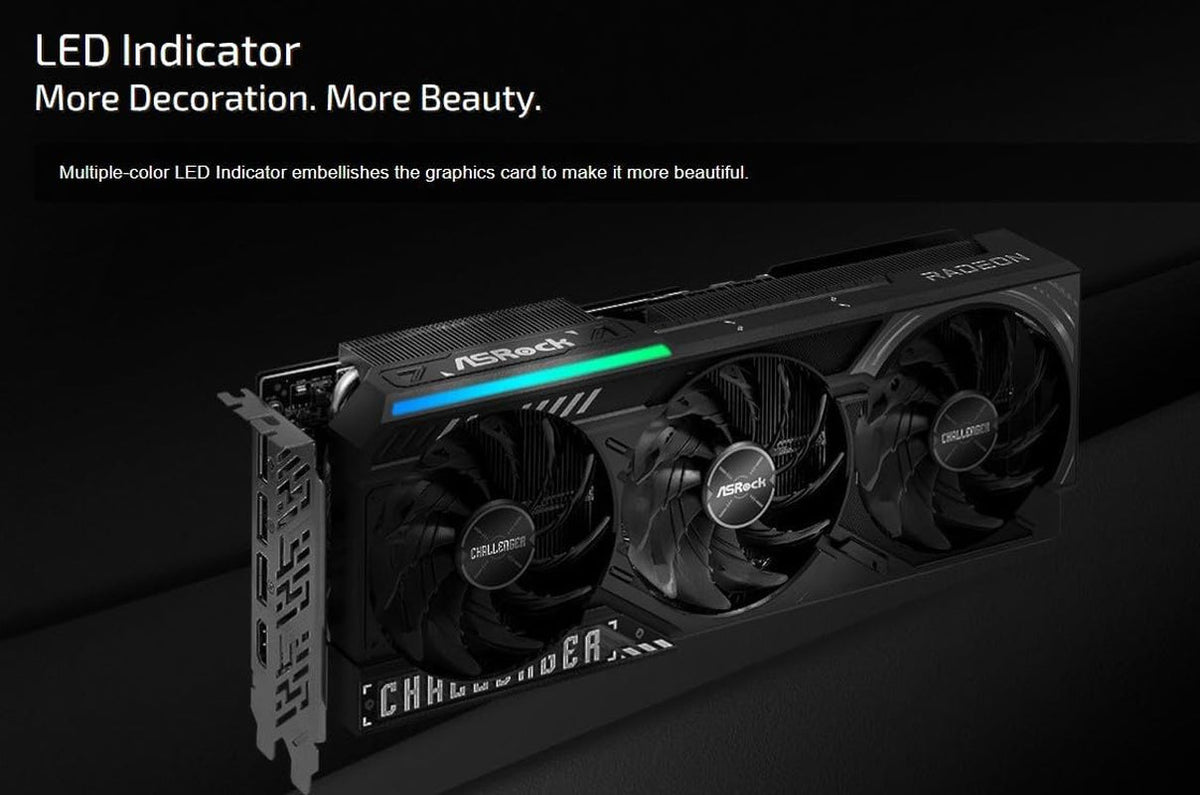 ASRock Radeon RX 9070 XT Challenger 16GB OC Graphics Card - 16GB GDDR6 with Triple Fan Cooling & 0dB Silent - RX9070XT CL 16G