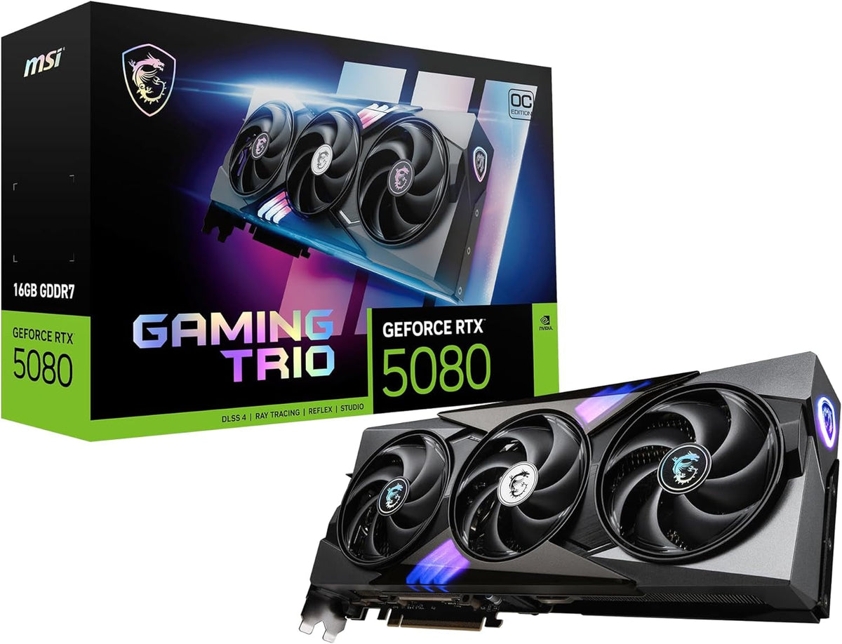 MSI GeForce RTX 5080 16G GAMING TRIO OC Graphics Card - 16GB GDDR7 with TRI FROZR 4 Cooling & Extreme Performance 2715 MHz - V531-005R