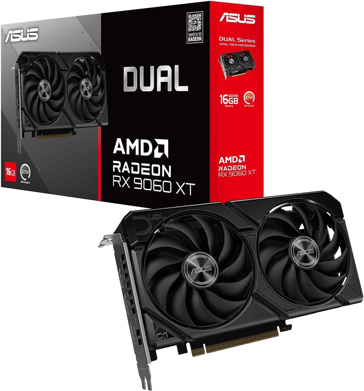 ASUS Dual Radeon RX 9060 XT 16GB GDDR6 Gaming Graphics Card - 16GB GDDR6 with Axial-Tech Fans & Dual BIOS - DUAL-RX9060XT-16G