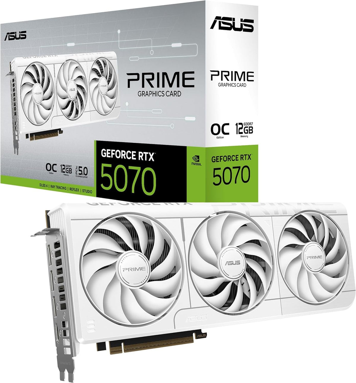 ASUS Prime GeForce RTX 5070 White OC Edition Graphics Card - 12GB GDDR7 with SFF-Ready Design & Axial-Tech Fans - PRIME-RTX5070-O12G-WHITE