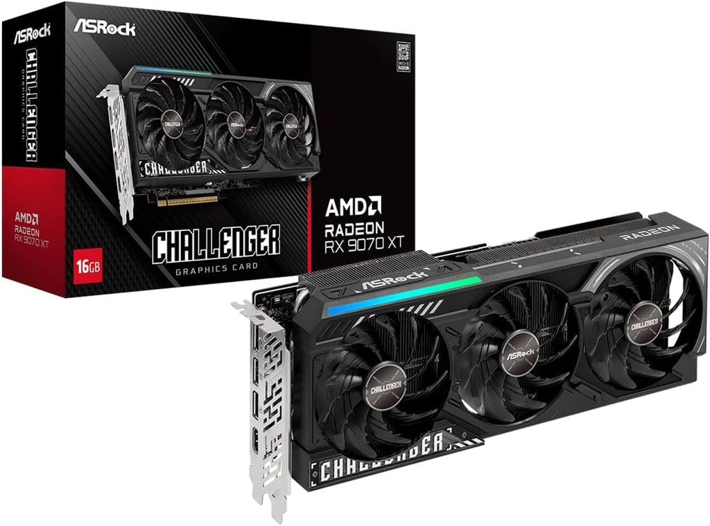 ASRock Radeon RX 9070 XT Challenger 16GB OC Graphics Card - 16GB GDDR6 with Triple Fan Cooling & 0dB Silent - RX9070XT CL 16G