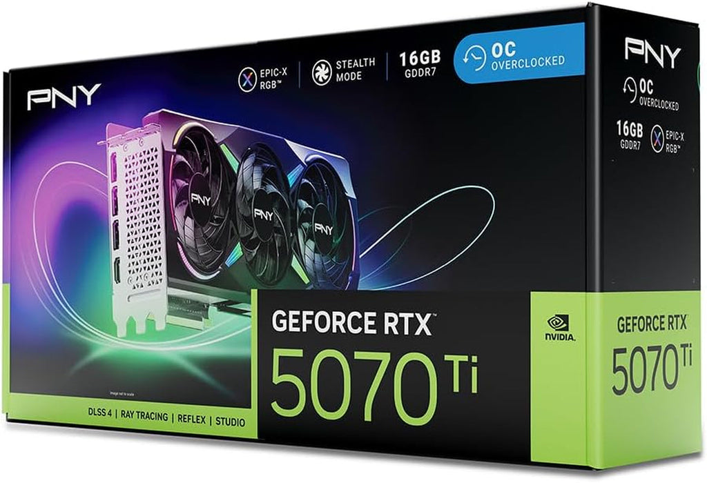 PNY NVIDIA GeForce RTX 5070 Ti Epic-X RGB OC Triple-Fan Graphics Card - 16GB GDDR7 with Vapor Chamber Cooling - VCG5070T16TFXXPB1-O