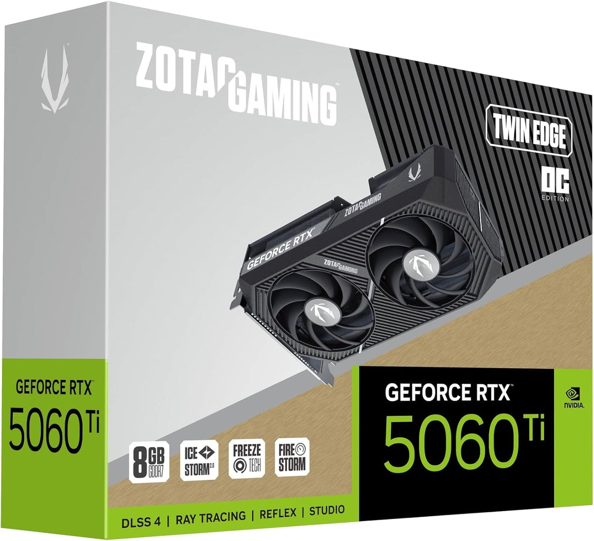 ZOTAC Gaming GeForce RTX 5060 Ti 8GB Twin Edge OC Graphics Card - 8GB GDDR7 with IceStorm 2.0 Cooling & SFF-Ready Design - ZT-B50610H-10A