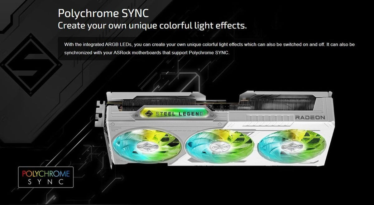 ASRock Radeon RX 9060 XT Steel Legend 16GB GDDR6 OC Graphics Card - 3275 MHz Boost with Triple Fan 0dB Cooling & Polychrome SYNC RGB - RX9060XT SL 16GO