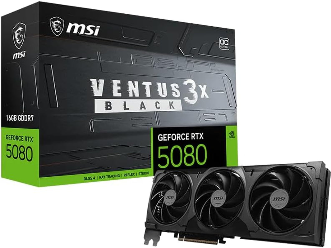 MSI GeForce RTX 5080 16G Ventus 3X OC Graphics Card - 16GB GDDR7 with Triple Fan Cooling & Extreme Clock 2640 MHz